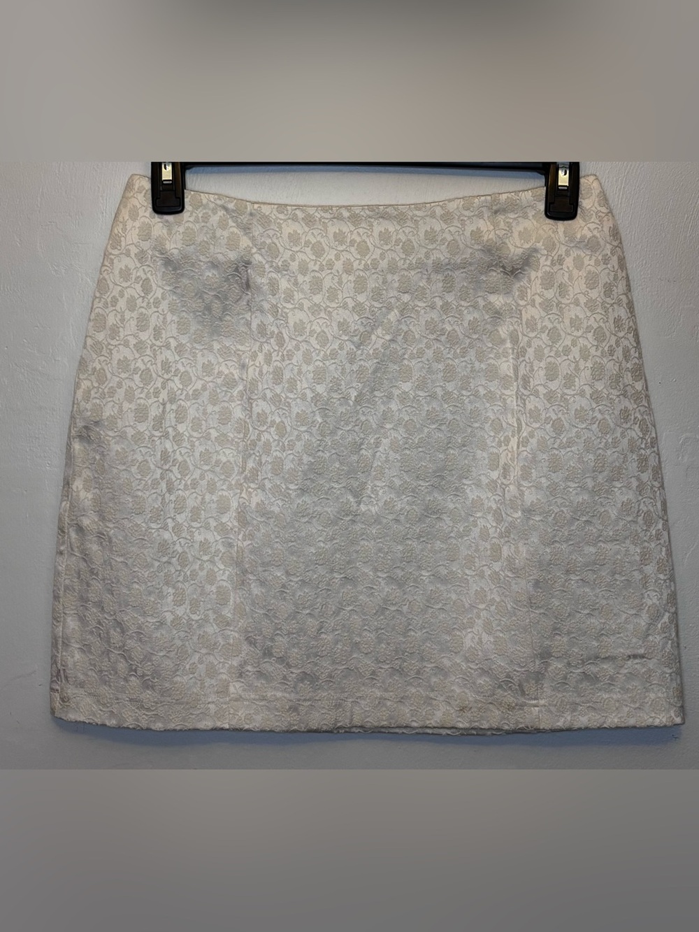VTG 90s Express Compagnie Internationale Ivory Floral Jacquard Mini Skirt 11